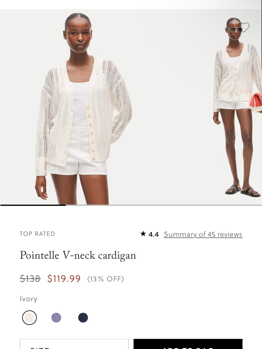 J. Crew Pointelle V-Neck Cardigan - Ivory